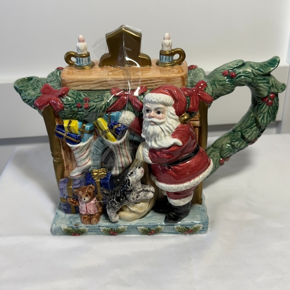 Omnibus by Fitz and Floyd 1996 Santa Christmas‎ Tea Pot 32 oz Head Painted